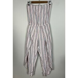 Anthropologie Drew Strapless Jumpsuit Tulip Leg Pastel Stripe Linen Blend Size S